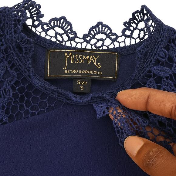 MissMay Navy Lace Fit & Flare Dress Small | Retro Gorgeous Cocktail Party Dress - Picture 2 of 2